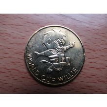 1966 World Cup Willie vintage coin/medal with Jules Rimet Trophy (e742)