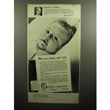 1947 Gerber's Baby Food Ad - Who Says Babies Can't Talk