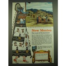 1957 New Mexico Tourism Ad - Taos Indian Pueblo nestles at the foot
