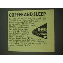 1968 HAG Decaffeinated Coffee Ad - Coffee and Sleep