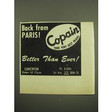 1949 Copain Restaurant Ad - Back from Paris