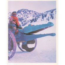 Child On Snow Sledge With Crocodile Head Aircraft Advertising Postcard