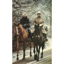 Queen Elizabeth II Riding Horse Christmas Snow Royal Postcard