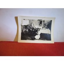 UNKNOWN FAMILY HAVING TEA IN THE GARDEN small vintage photograph =