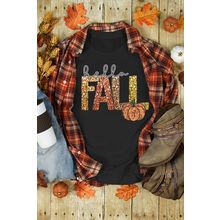 Black Hello Fall Letter Pumpkin Printed Thanksgiving T Shirt