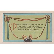 No Excuses Feather Pen Letter I Think Of You Antique Old Romance Love Postcard