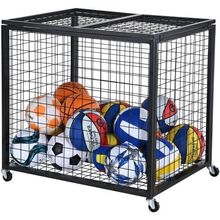 Rolling Sports Ball Storage Cart, Lockable Basketball Cage with Double Lids,...