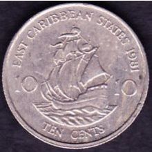 1981 East Caribbean States 10 Cents Coin