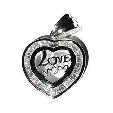 Sterling Silver Large Cubic Zirconia CZ Love Mom Heart Pendant