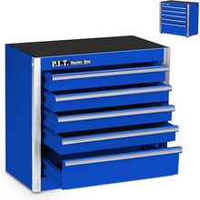 P.I.T. Mini Blue Tool Box, Portable 5-Drawer Micro Roll Cab Steel Stackable Tool