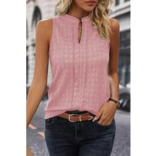 Pink Lattice Textured Split Neck Tank Top