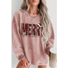 Pink MERRY Christmas Plaid Leopard Print Corded Sweatshirt