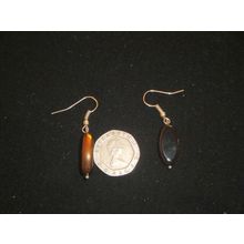 Bronze dipped oval black crystal glass short dangle earrings