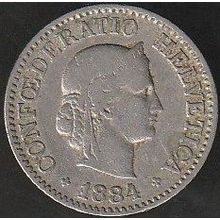 1884 B Switzerland 10 Rappen Coin