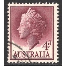 AUSTRALIA 1955/57: QUEEN ELIZABETH II DEFINITIVES - 4d CLARET USED (G7)