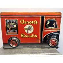 Arnotts Red Truck Vintage EMPTY Collectible Tin Storage Container Decor