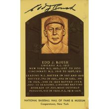 Edd Roush Signed Autographed Hall of Fame Plaque Postcard Cincinnati Reds