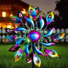 360°Peacock Solar Wind Spinner with Lights Blue Metal Garden Outdoor Decor Yard