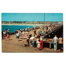 Postcard USA CA California Newport Beach fishing off the ocean pier crowds