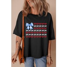 Black American Flag Inspired Bow Graphic Drop Shoulder T Shirt