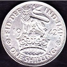 1942 Great Britain 1 Shilling Silver Coin English