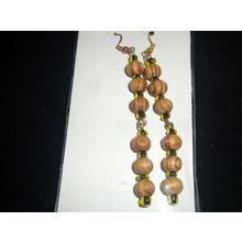 Handmade 2 section wood & yellow black glass long earrings different NEW