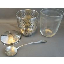 ANTIQUE Watson Sterling Silver MUSTARD/JELLY/JAM/Sugar W75 spoon & Glass insert