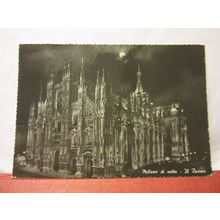 AT NIGHT, Il Duomo, CATHEDRAL, MILANO , ITALY used vintage postcard, 1964 pm /