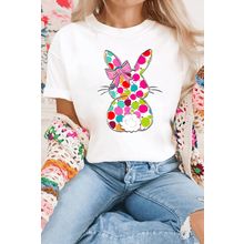 White Polka Dot Bow Rabbit Graphic Crewneck Easter Fashion Tee