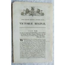 1852 Act of Parliament: repeal Disabilities Security of HM's Person & Government