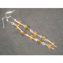 Astonishing champagne & amber crystal glass long swing earrings