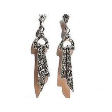Sterling Silver Genuine 44 Marcasite Stone Dangle Earrings