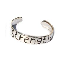 New Sterling Silver toe rings engraved with the word STRENGTH