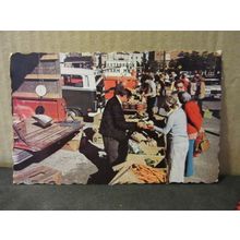 FARMERS MARKET, PORTLAND, MAINE, USA used postcard 1984 pm olympic stamp =