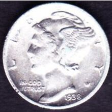 1938 D USA 10 Cents Silver Coin Mercury