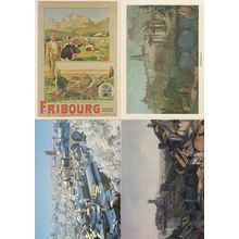 Fribourg Switzerland 4x Painting Winter Poster Postcard s