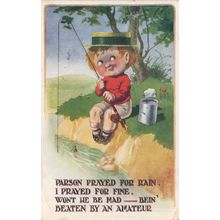 Fishing Parson Rod Weather Antique WW1 Comic Postcard