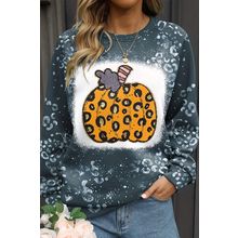 Blue Leopard Pumpkin Ink Plash Printed Halloween Sweatshirt