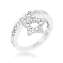Star 0.25ct CZ Rhodium Simple Holiday Charm Band Ring