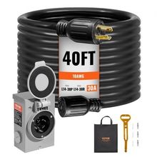 30 Amp Generator Cord and Power Inlet Box Kit, 40 FT, NEMA L14-30P/L14-30R S...