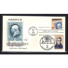 FDC Dual 2145 22c AMERIPEX '86 2216g Andrew Jackson (Cachet-U/A) Box0267