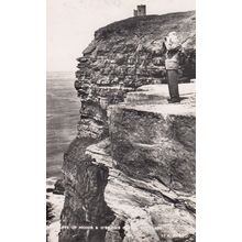 Man With Binoculars On Mohir Cliffs O'Briens Castle Scottish Real Photo Postcard