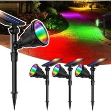 JSOT 4 Pack Solar Spot Lights Outdoor- RGB Solar Lights Outdoor Waterproof Color