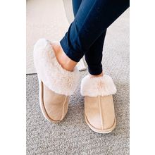 Khaki Cut and Sew Faux Suede Plush Lined Slippers