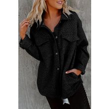 Black Lattice Texture Retro Flap Pocket Button Shacket