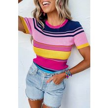 Pink Mixed Stripes Ribbed Knit Top