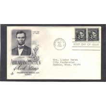 FDC Art Craft 1303 4c Abraham Lincoln Pair (Cachet-Typed/A) CV41311