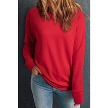 Red Solid Round Neck Raglan Sleeve Sweatshirt