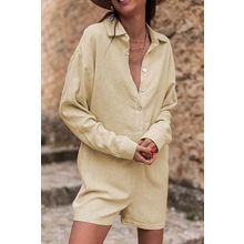 Half Button Shirt Collar Long Sleeve Loose Romper