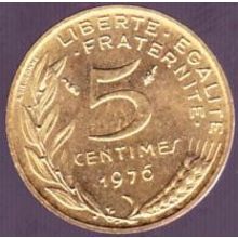 1976 France 5 Centimes Coin
